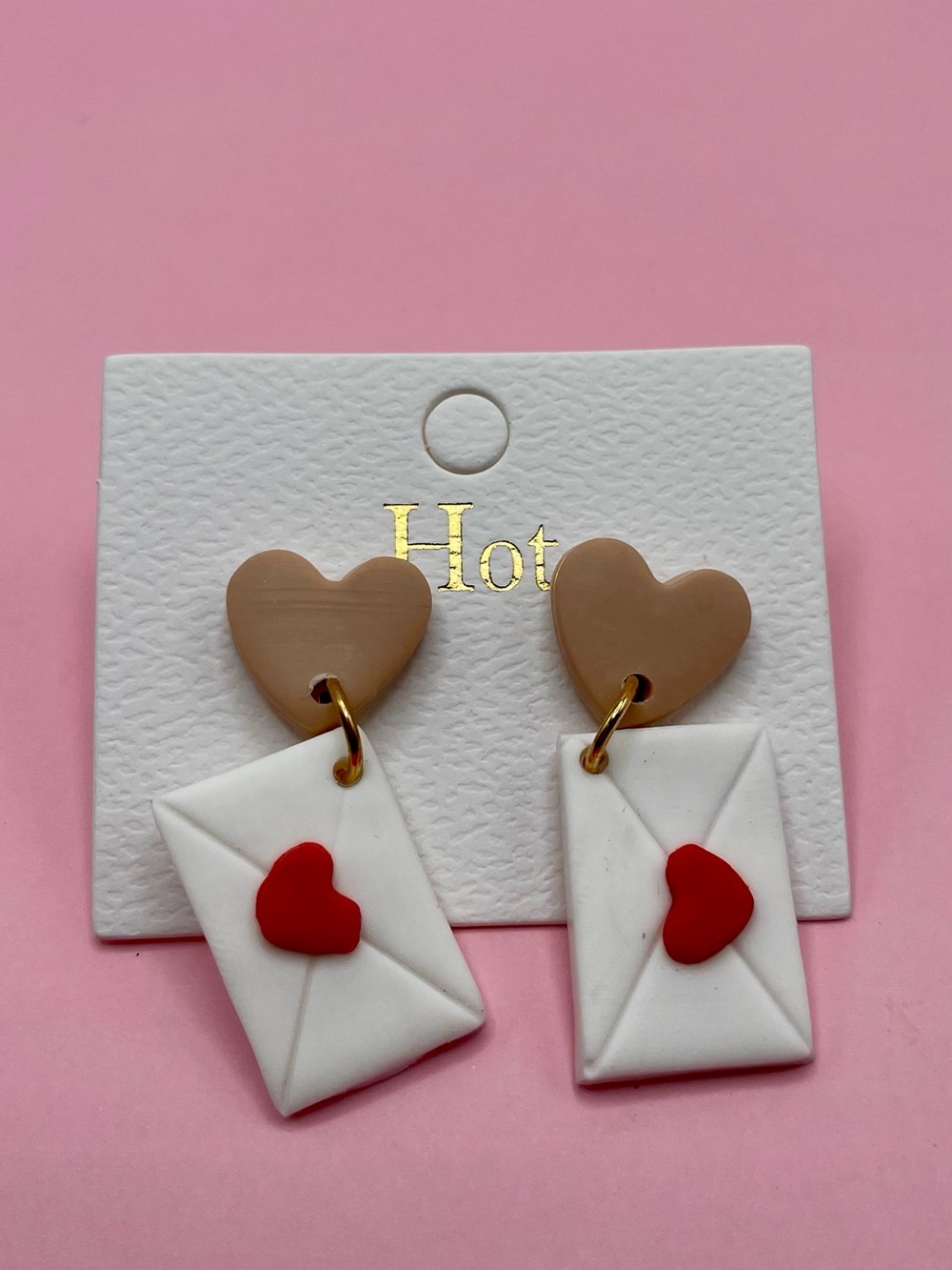 Love Letter Dangle Earrings - Beige, White & Red